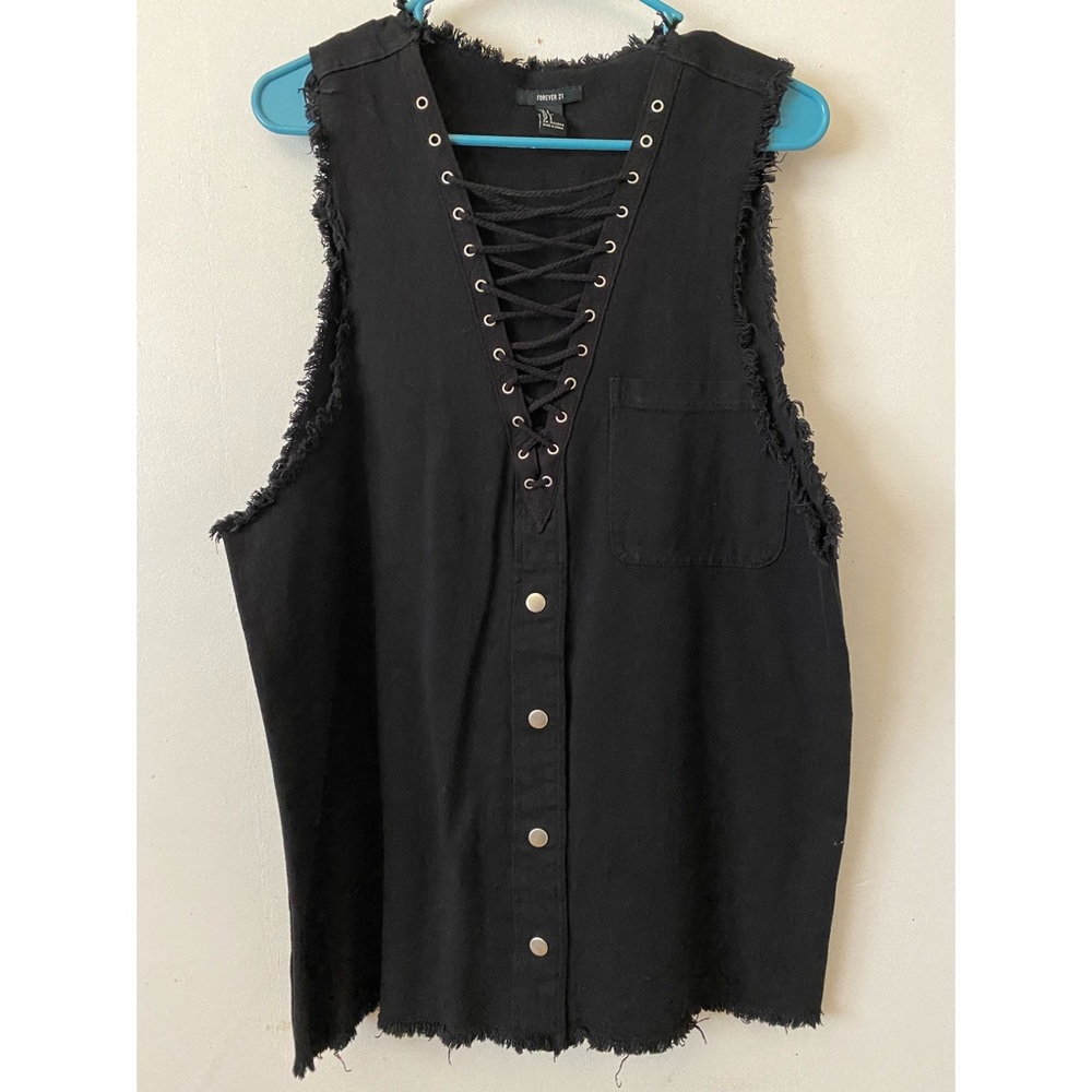 Frayed Lace Up Black Dress Forever 21